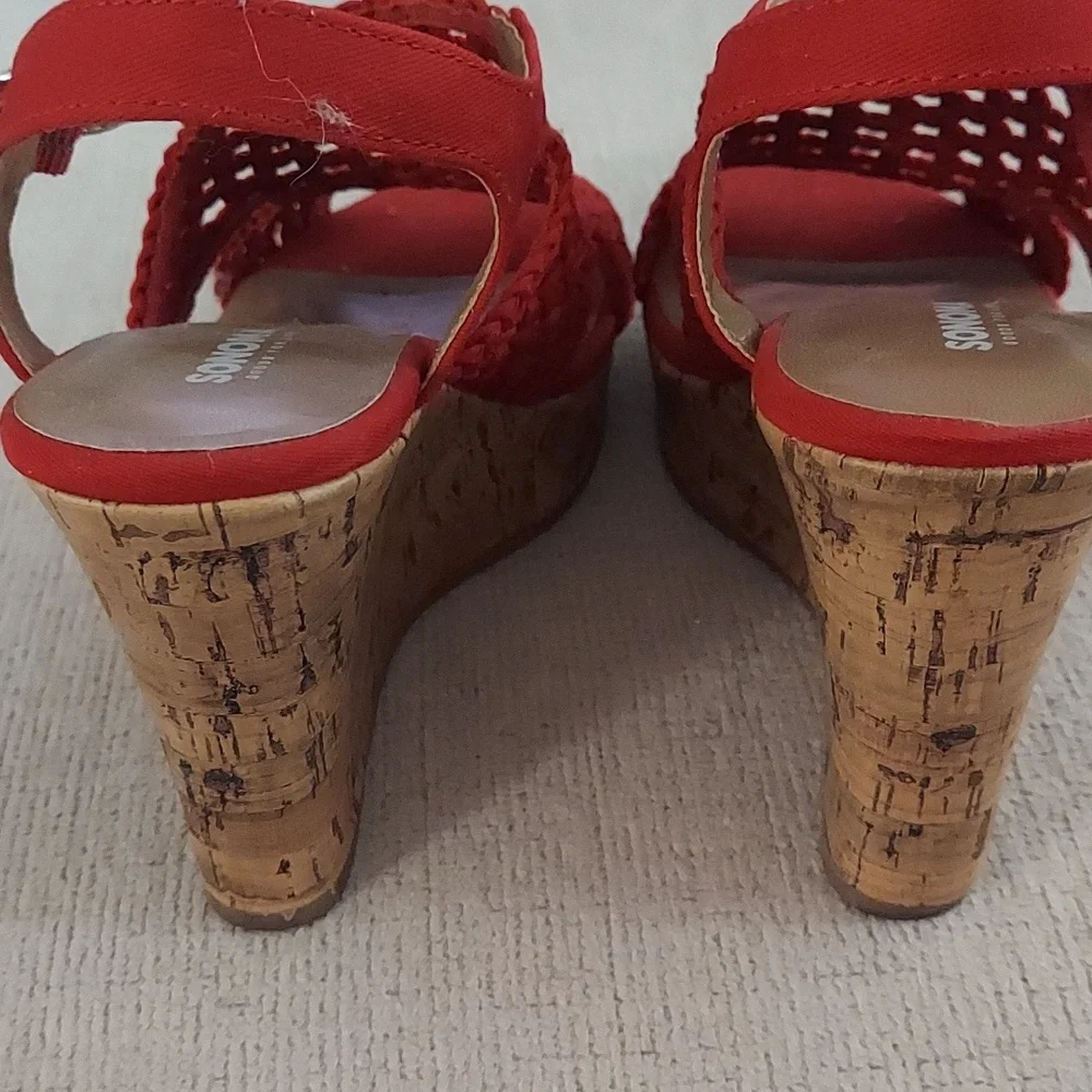 Macrame Style Platform Wedge Heels -Red Size 6.5 - Picture 4 of 6